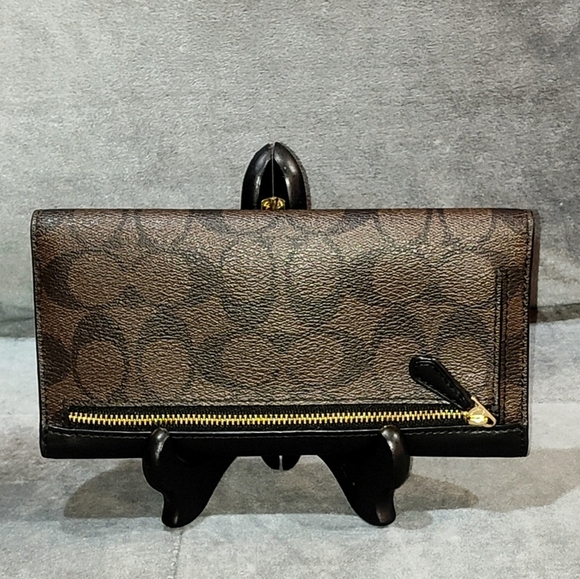 COACH SIGNATURE MONOGRAM TRI-FOLD LONG SNAP WALLET COATED CANVAS & LEATHER NWOT - Picture 13 of 15